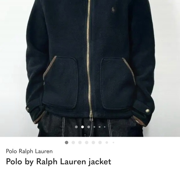 Polo by Ralph Lauren Fleece Navy Jacket with Brown Trim - Picture 11 of 11